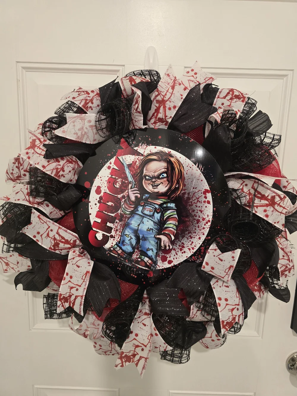 Chucky Bloody Horror Wreath - Red, Black, White Halloween